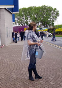 Collecting for TCT in the rain
