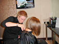 Scott styling Amy's remaining hair